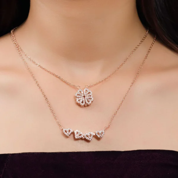 Stylish Rose Gold Plated Four Heart Pendant Gold-plated, Copper Cubic Zirconia Brass, Copper Pendant - Image 3