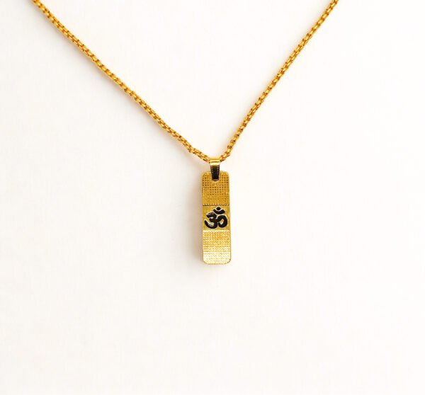 Spiritual Om Gold-Plated Pendant Necklace – Rectangular Designer Chain Pendant