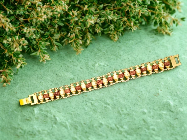 Elegant Rudraksha & Gold Beds with Gold Plated Bracelet - Image 3
