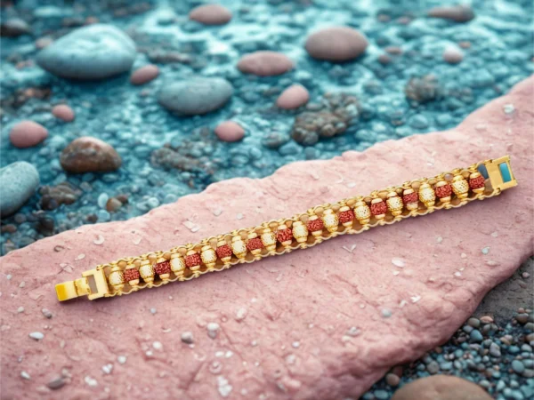Elegant Rudraksha & Gold Beds with Gold Plated Bracelet - Image 2